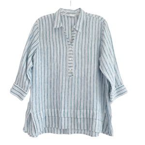 J. Jill Linen Top Blue White Stripes Small Petite